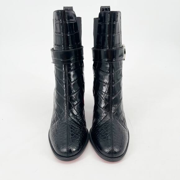 NWOB Christian Louboutin CL Chelsea Booty Black Croc Embossed Ankle Boots EU 37 - Picture 5 of 11